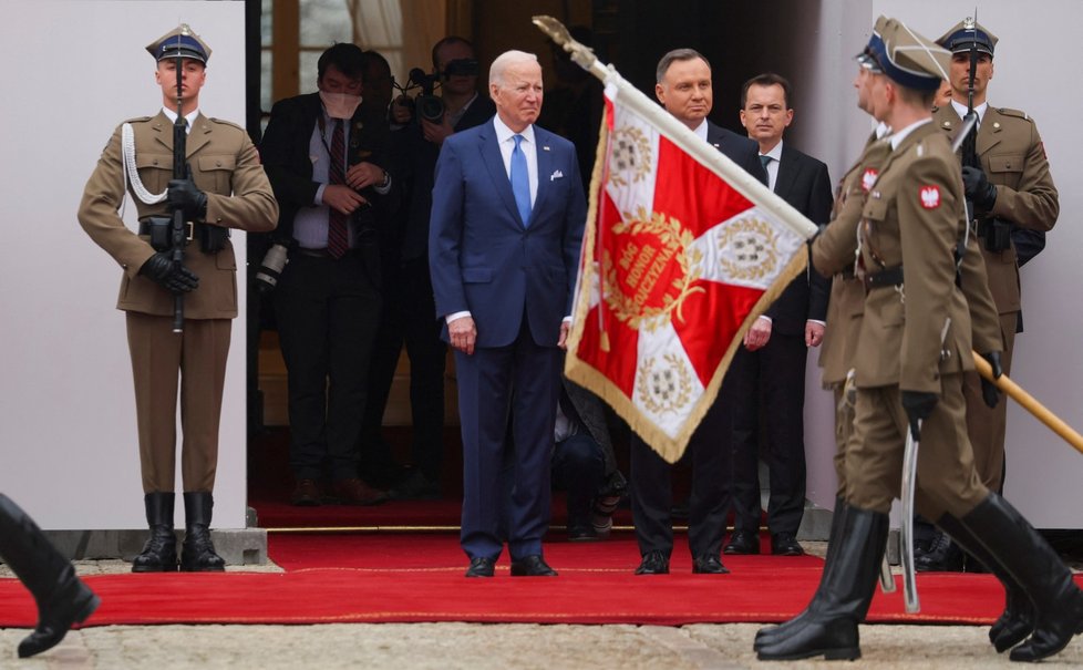 Americký prezident Joe Biden a jeho polský protějšek Andrzej Duda v prezidentském paláci (26. 3. 2022)