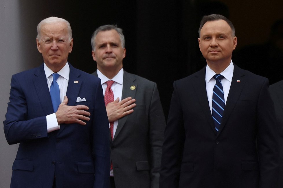 Americký prezident Joe Biden a jeho polský protějšek Andrzej Duda v prezidentském paláci (26. 3. 2022)