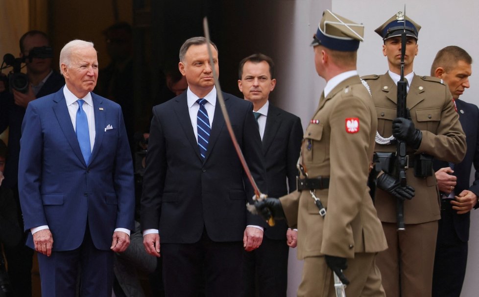 Americký prezident Joe Biden a jeho polský protějšek Andrzej Duda v prezidentském paláci (26. 3. 2022)