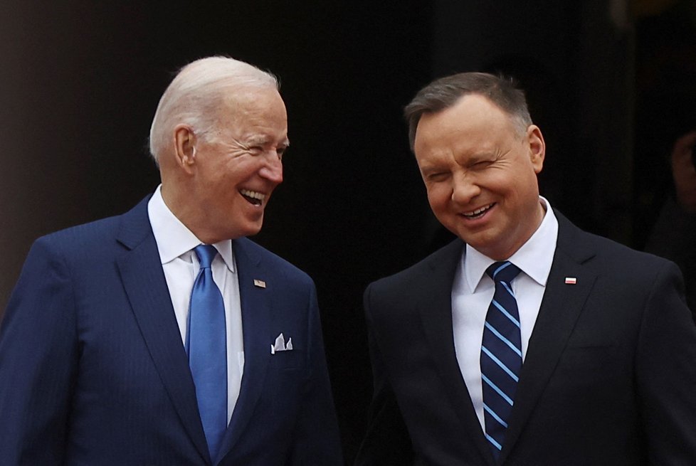 Americký prezident Joe Biden a jeho polský protějšek Andrzej Duda v prezidentském paláci (26. 3. 2022)