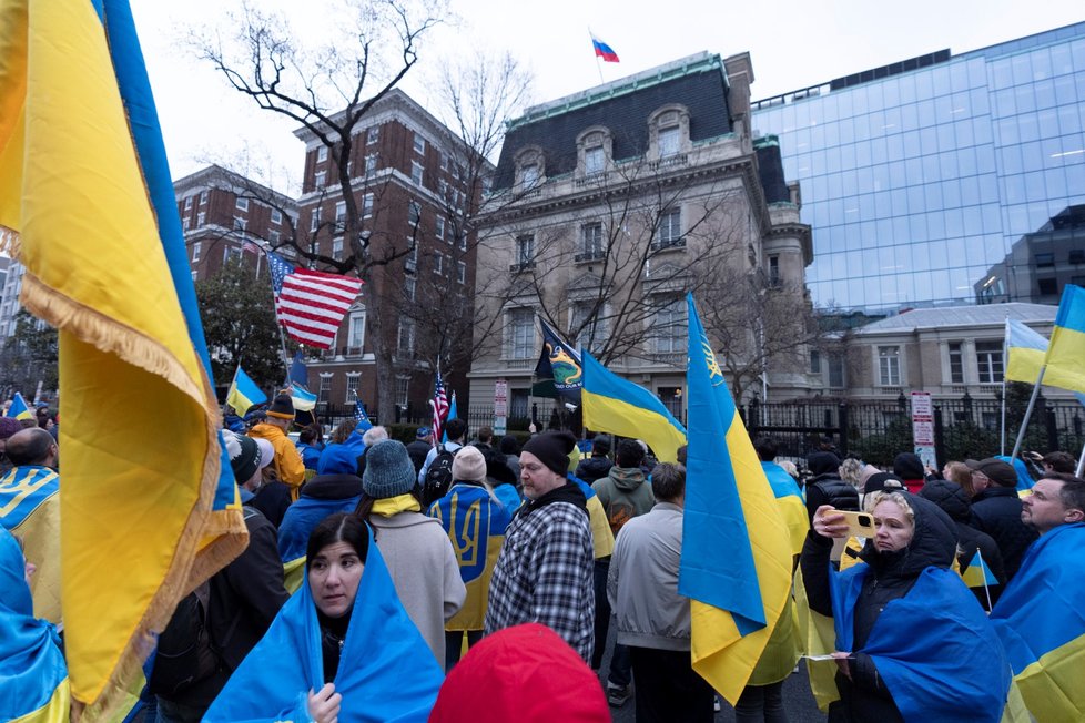 Shrmáždění na podporu Ukrajiny v americkém Washingtonu.o