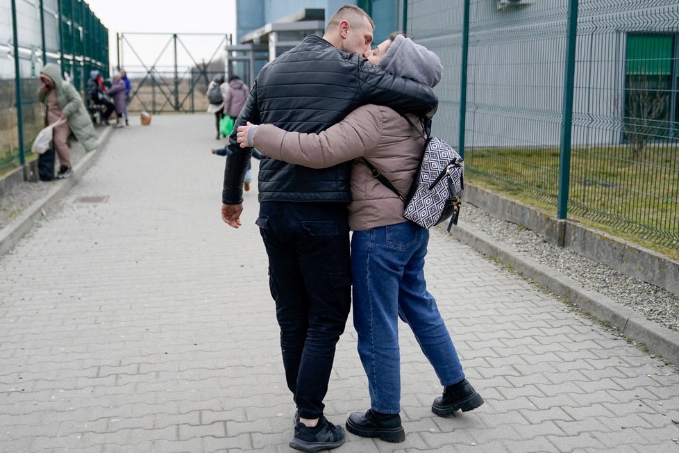 Lidé, kteří prchli z Ukrajiny před válkou, v polské obci Medyka.