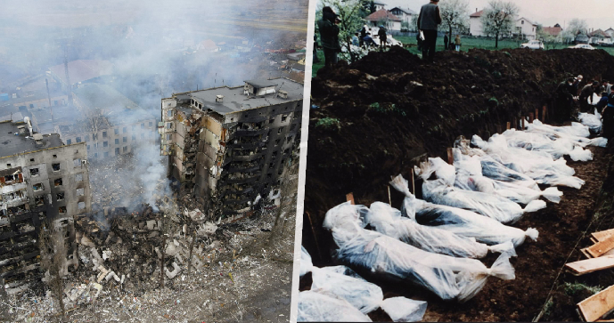 Válka na Ukrajině (vlevo) a válka v Bosně a Hercegovině (vpravo).