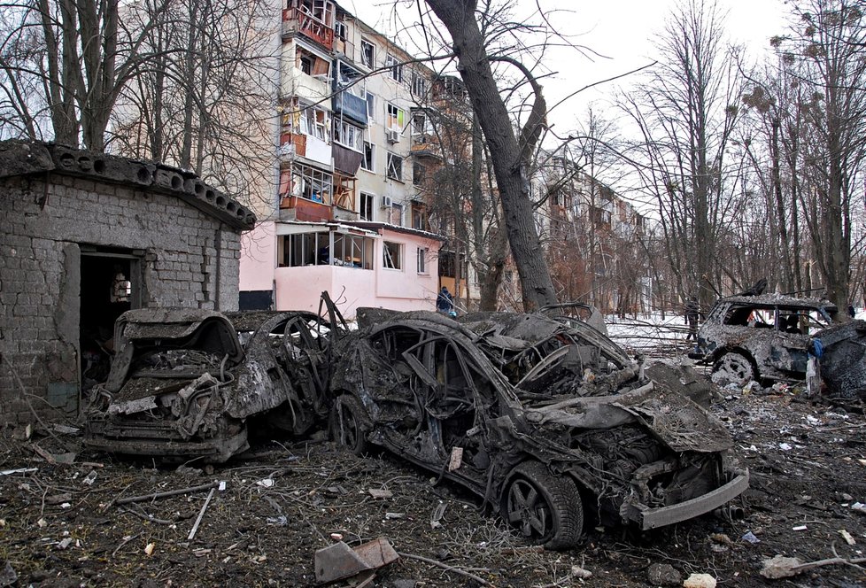 Zničené město Charkov.