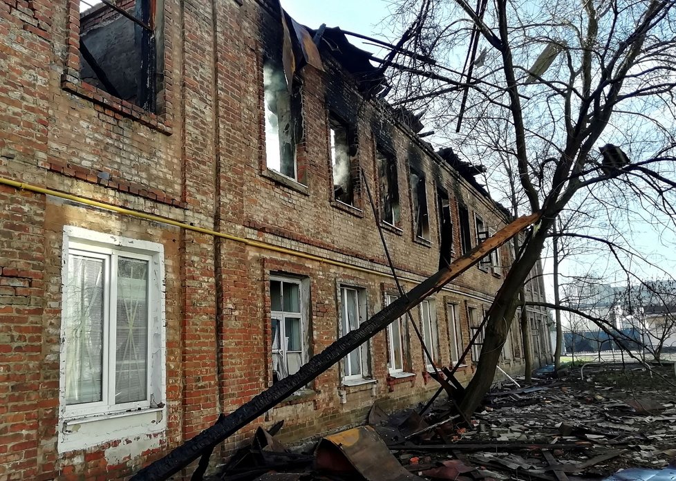 Zničené budovy v Charkově.