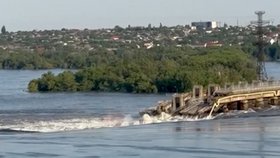 Poškozená Kachovská přehrada. (6. 6. 2023)