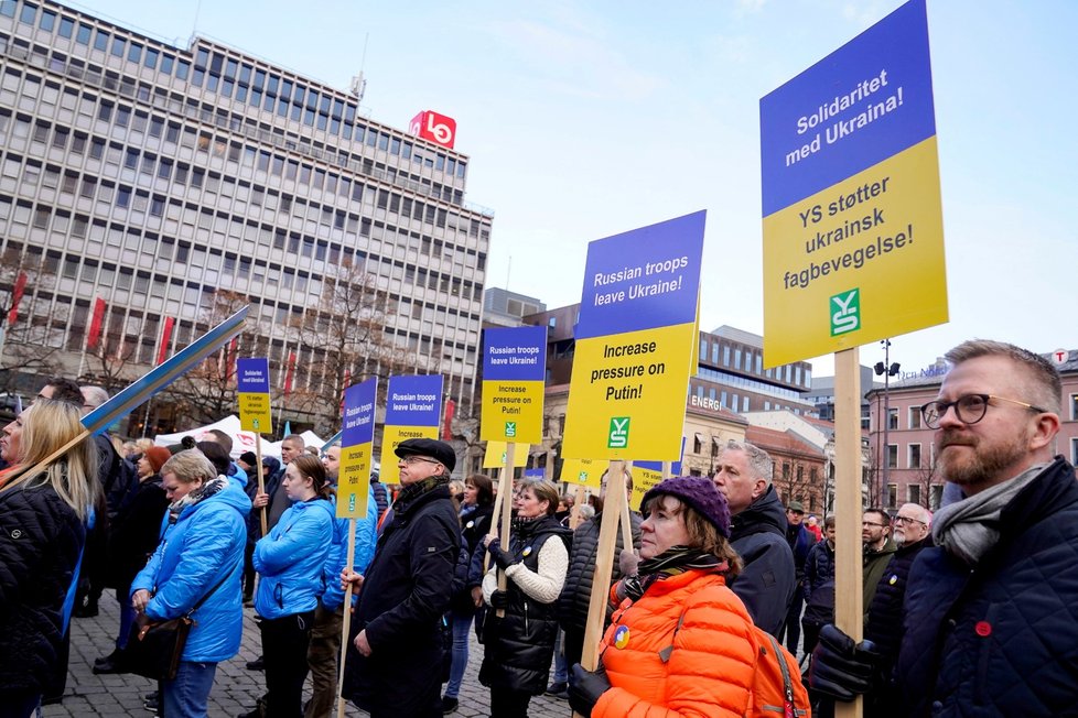 Norské protesty na podporu Ukrajiny.