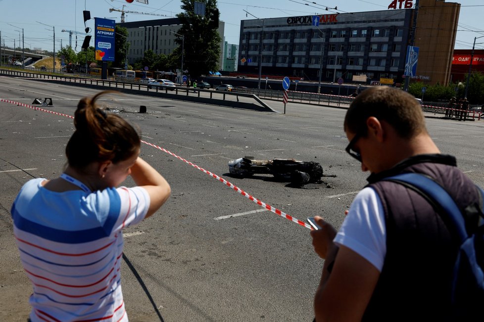 Následky ruského raketového útoku na Kyjev (29.5.2023)