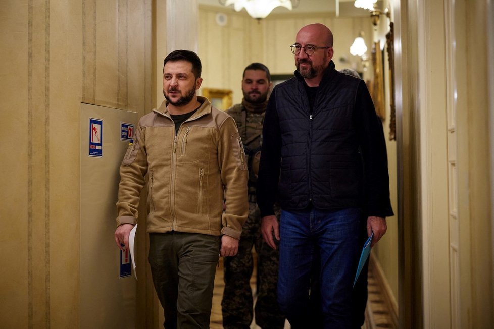 Volodymyr Zelenskyj a předseda Evropské rady Charles Michel (20. 4. 2022)