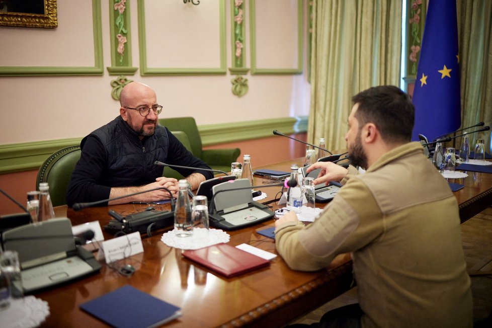 Volodymyr Zelenskyj a předseda Evropské rady Charles Michel (20.4.2022)