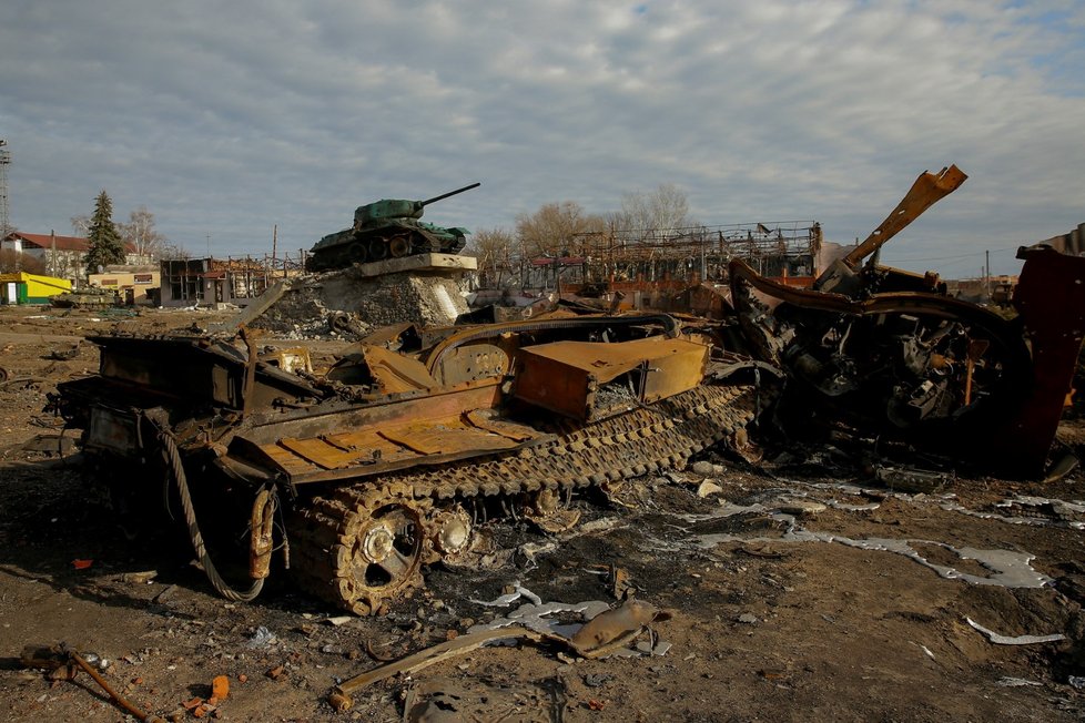 Zničený ruský tank (30. 3. 2022)