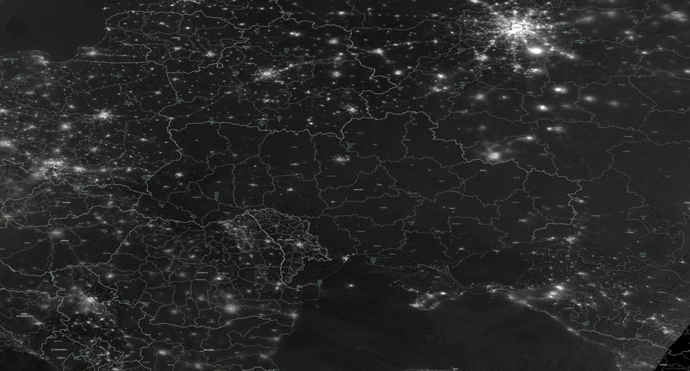 Blackout na Ukrajině z vesmíru (24. 11. 2022)