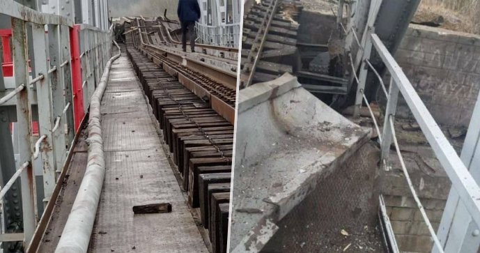Poškozené koleje v ruské obci Šebekino u hranic s Ukrajinou (12.4.2022)