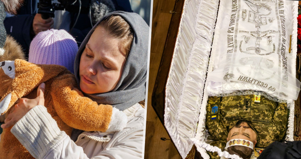 Srdcervoucí chvíle na pohřbu ukrajinského kapitána Sidorova (†35): Vdova Natalia přinesla jejich miminko!