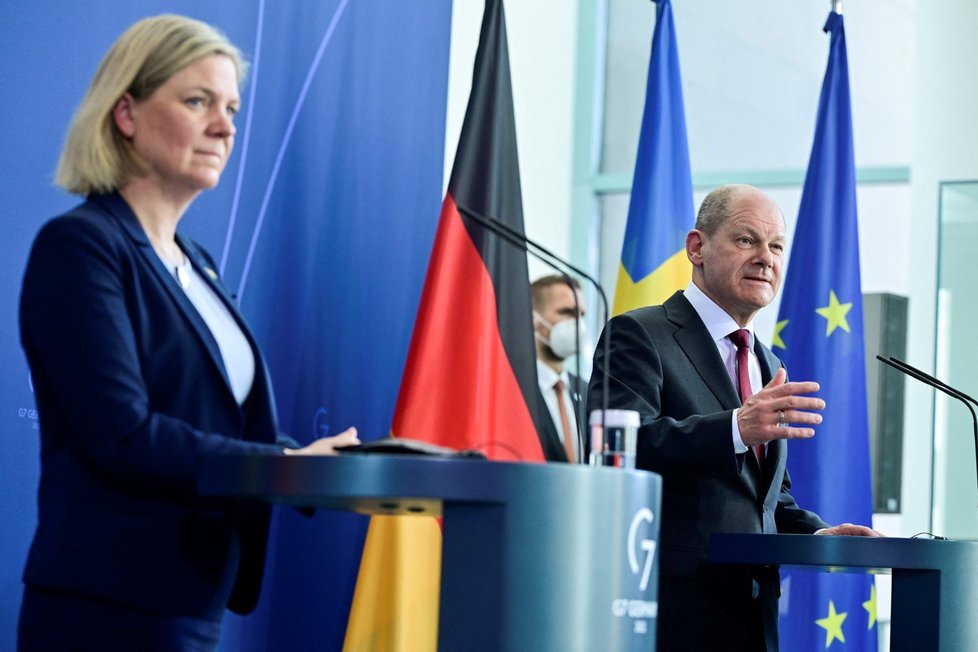 Německý kancléř Olaf Scholz a švédská premiérka Magdalena Anderssonová (28. 3. 2022)