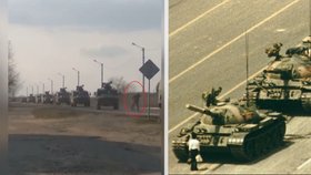 Statečný Ukrajinec se postavil do cesty konvoji vojenských vozů: Připomíná ikonickou fotografii z roku 1989.