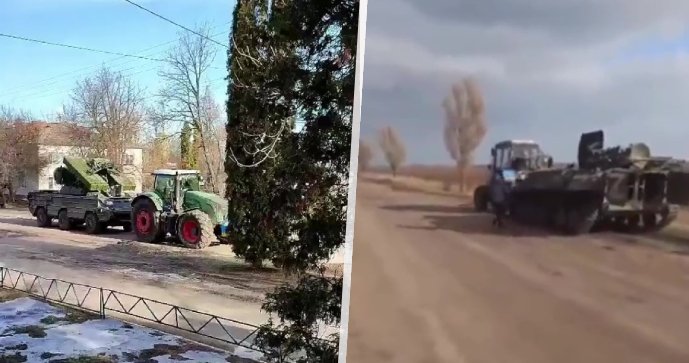 Ukrajinští farmáři ukradli ruskou bojovou techniku za pomocí traktorů.