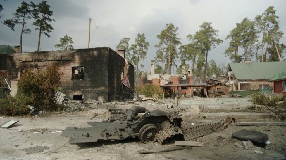 Vybombardované město Irpiň na Ukrajině (30. 3. 2022)