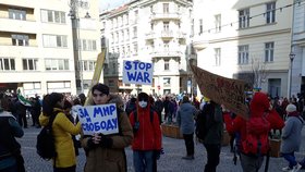 Putine, jsi vrah! Tisíce lidí demonstrovaly v Brně proti válce.
