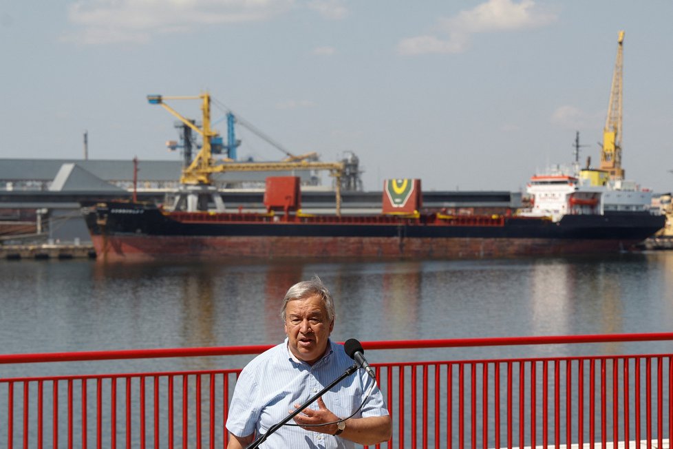 António Guterres v přístavu v Oděse (19. 8. 2022)