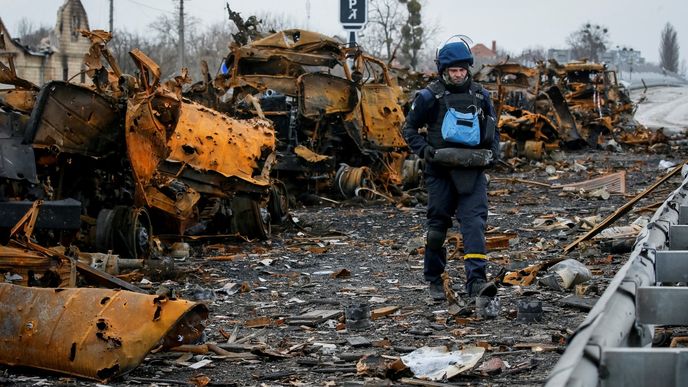 Válka na Ukrajině: Zničené ulice Kyjeva (5.4.2022)