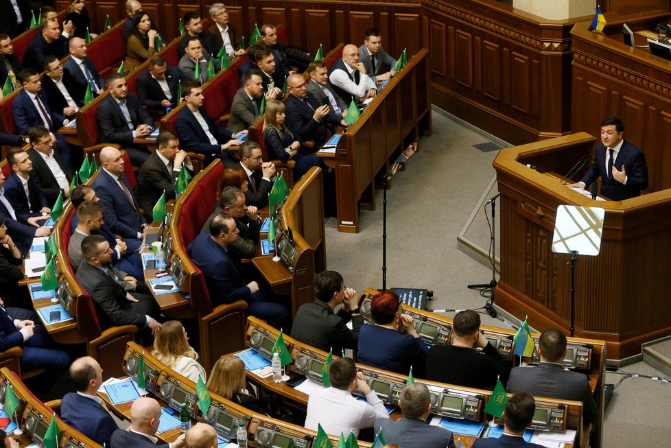 Ukrajinský prezident Volodymyr Oleksandrovyč Zelenskyj v parlamentu
