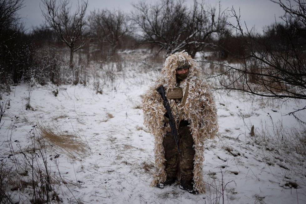 Ukrajinští vojáci na Vánoce poblíž fronty (25. 12. 2023)