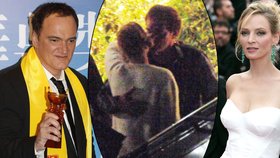 Uma Thurman a Quentin Tarantino si projevují lásku, bez ohledu na okolí.