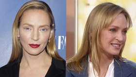 Uma Thurman (vlevo) s překvapivým make-upem a v talkshow Today, kde si byla o něco víc podobná