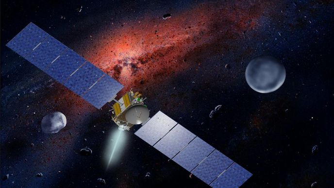 umělecké ztvárnění sondy Dawn u planetky Ceres
