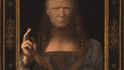 Hlava Spojených států jako Salvator mundi Leonarda da Vinciho. Prezident na obraze nahradil Ježíše Krista
