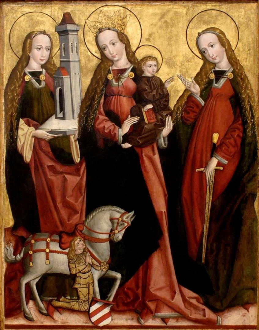 Mistr královehradecký – Panna Maria se sv. Barborou a sv. Kateřinou (kolem 1490). 
