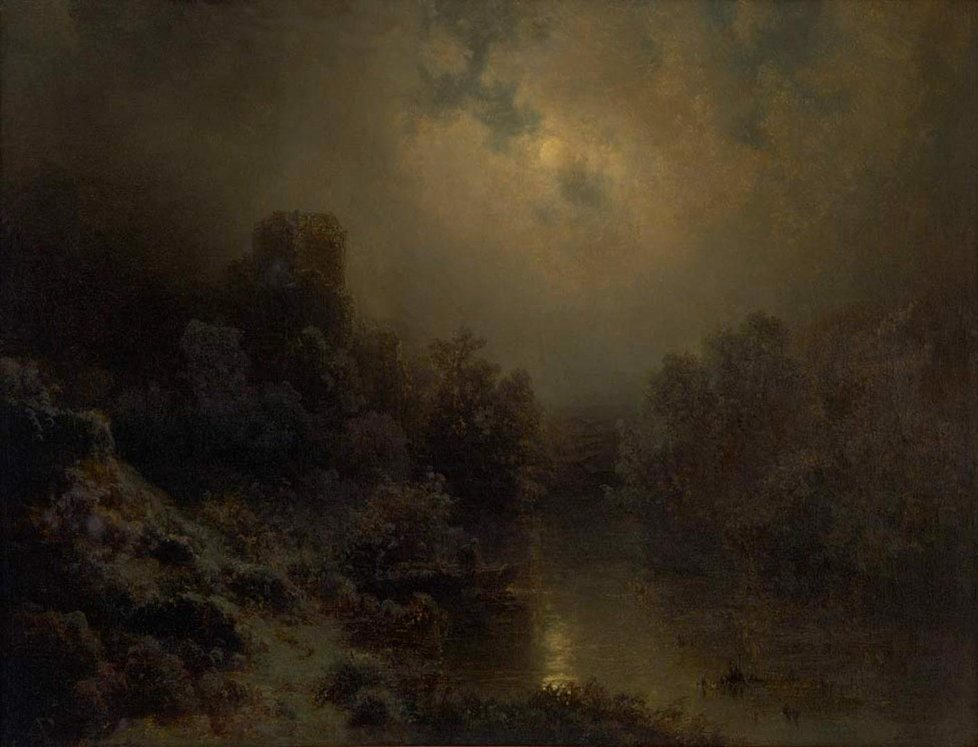 August Bedřich Piepenhagen – Měsíční noc (kolem 1845)