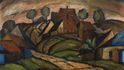 František Foltýn: Krajina z okolí Mukačeva / Milenci (oboustranný obraz)  olej na lepence, 1922, 71 x 100 cm vyvolávací cena: 1 000 000 Kč	 odhadní cena: 1 500 000 – 2 000 000 Kč