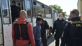 Uprchlíky odvezly za asistence policie autobusy.