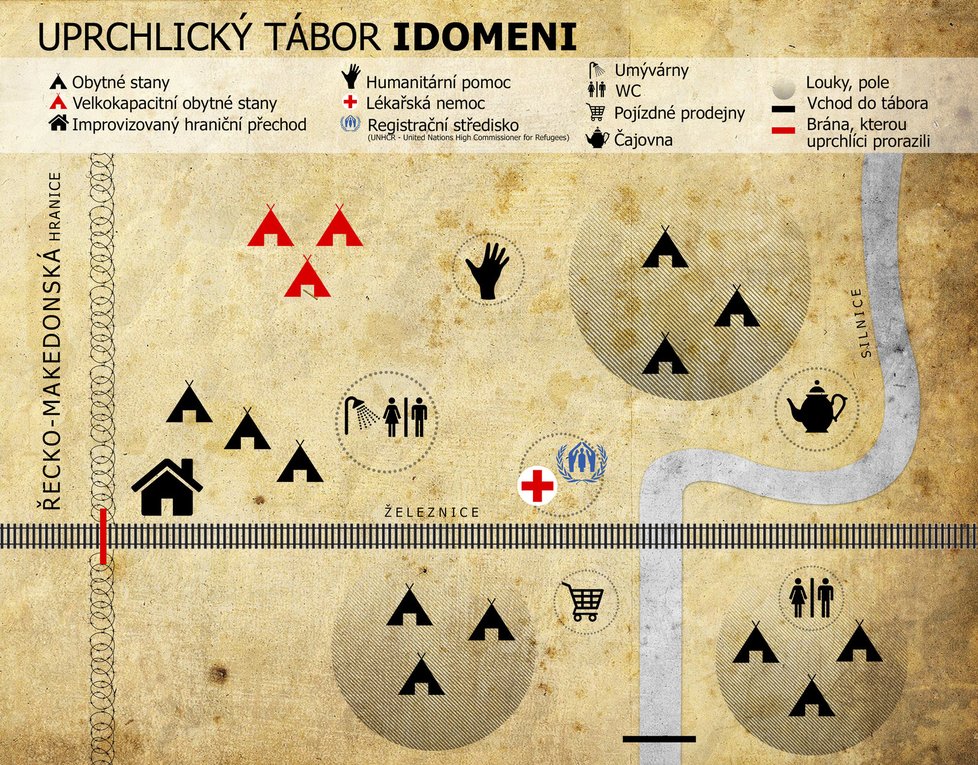 Uprchlický tábor Idomeni na řecko-makedonské hranici