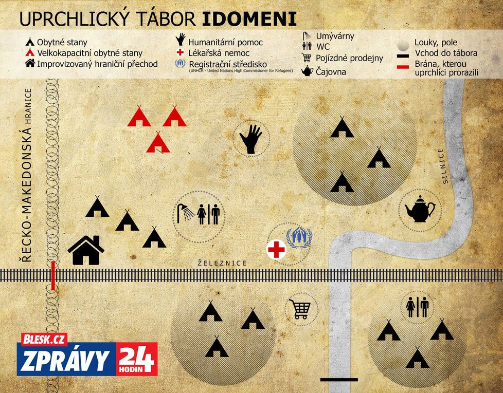 Uprchlický tábor Idomeni na řecko-makedonské hranici