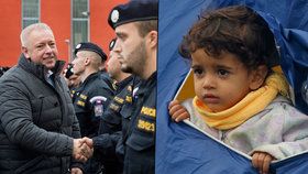 Ministr vnitra Milan Chovanec (ČSSD) a dítě migrantů (ilustrační foto)
