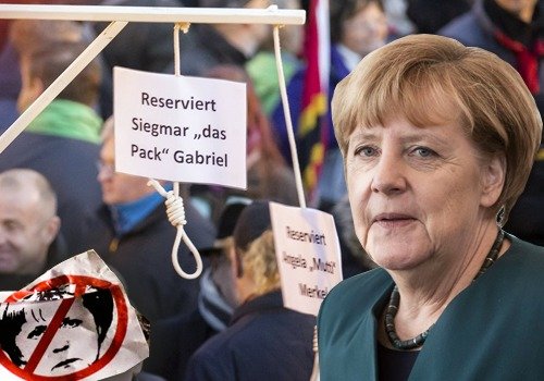 Na demonstraci v Německu přinesli odpůrci azylové politiky spolkové kancléřky Angely Merkelové šibenici s jejím jménem.
