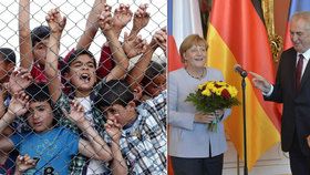 Uprchlický rok 2016: Kritik Zeman a kritizovaná Merkelová v Praze, strádající uprchlíci za ploty