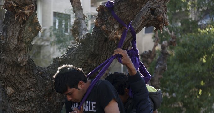 Pákistánští migranti se chtěli oběsit na stromě.