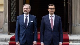 Premiér Petr Fiala (ODS) na návštěvě v Polsku u premiéra Mateusze Morawieckého (29.4.2022)