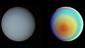 Uran skutečný (nalevo) a „přibarvený“ (napravo).