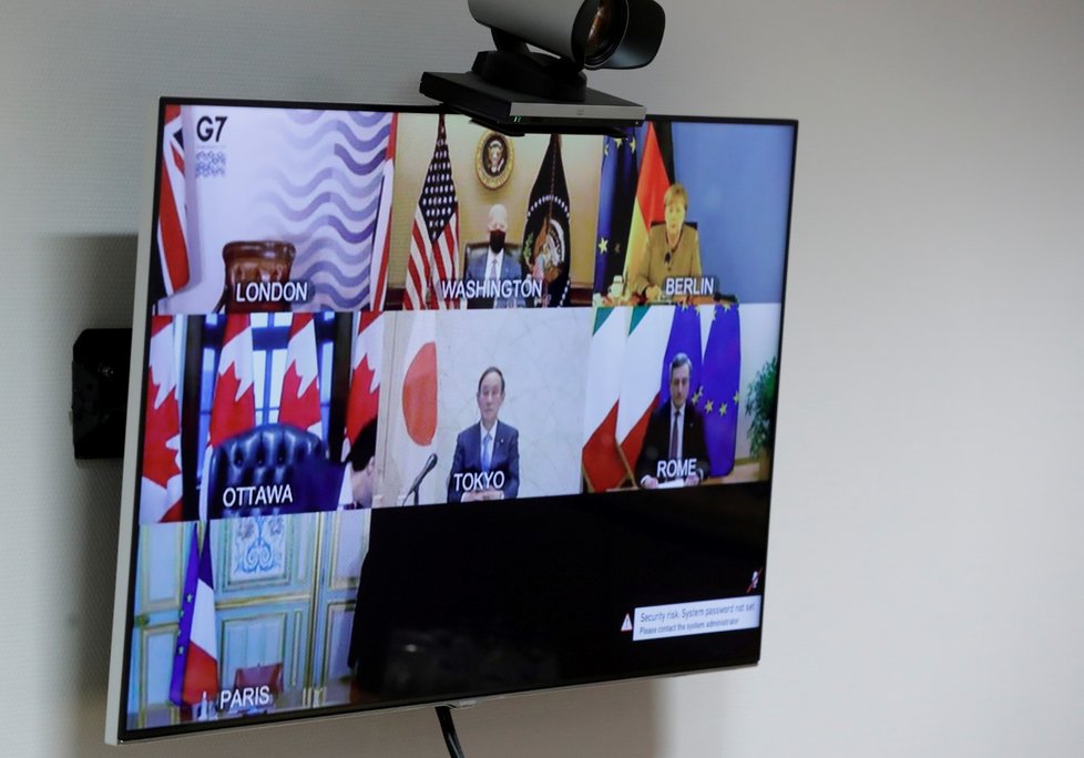 Účastníci konference G7 uskutečněné na dálku (19. 2. 2021)