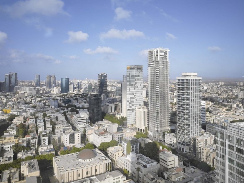 Rothschild Tower (nejvyšší uprostřed) v Tel Avivu z dílny Richard Meier & Partners Architects