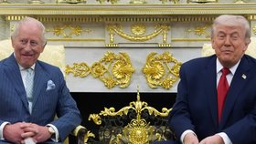 Prezident Donald Trump a král Karel III. v Bílém domě. (28.4.2026)