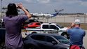 Letadlo s Donaldem Trumpem při odletu z Floridy. (3.4.2023)