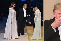 Melania v róbě za 100 tisíc na banketu u císaře. Abstinent Trump šampaňské odmítl