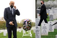 Emotivní prezident na hřbitově: Myslí na mrtvého syna. Mezi hroby přiznal Biden problém