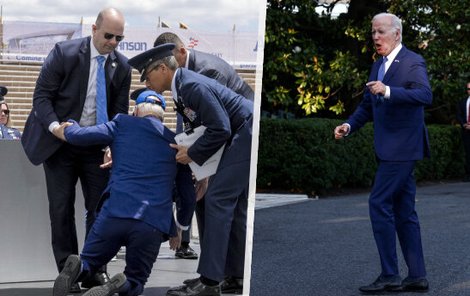 Prezident USA Joe Biden zakopl před kadety, následně předvedl výskok.